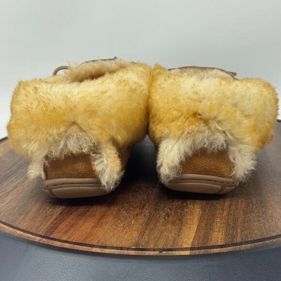 LL Bean Wicked Good Slippers Moccasins Tan Suede Cozy Warm Shearling Women's 7M - Picture 4 of 11